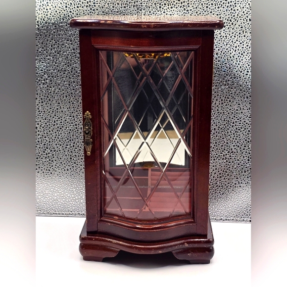Vintage Other - Vintage Wal-Mart Wooden Glass Diamond Pattern Door Jewerly Cabinet Armoire Box